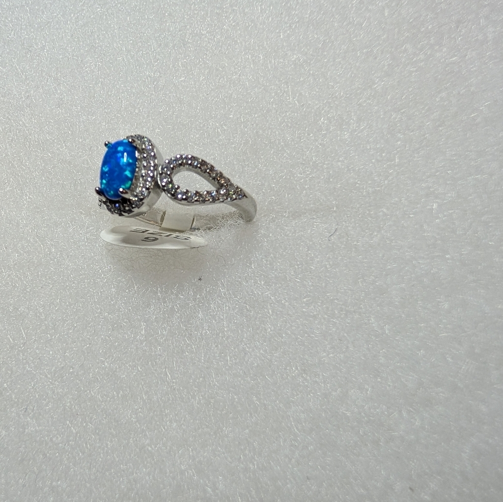 925 Sterling Silver Lab Opal Ring - image 2